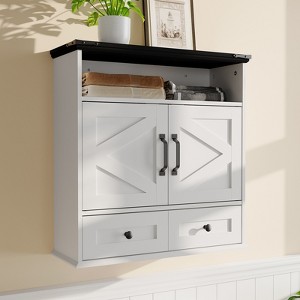 Wall Mounted Bathroom Storage Cabinet, 2-Tier over the Toilet Organizer, Waterproof Wooden Cabinet for Bathroom, Kitchen, Living Room - 1 of 4