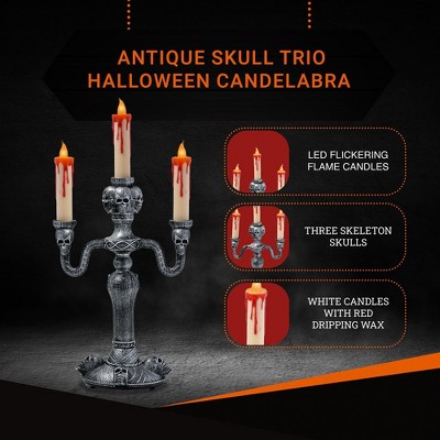 Haunted Gothic Black and Red Skull LED Candelabra