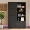 KTMBDW Armoire Wardrobe Closet, 71" H Wooden Clothing Storage Cabinet with Barn Door and 2 Drawers, Bedroom Freestanding Wardrobe with Hanging Rod - 2 of 4