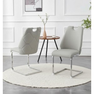 Gulches Light Gray Faux Leather Dining Chairs Set of 2, High Back Upholstered Chairs with Gold Mesh Texture, Silver Back Ring & Chrome Pull Handle - 1 of 4