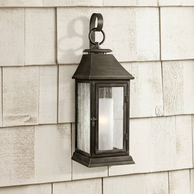 Dark Weathered Zinc Outdoor Lantern Wall Sconce with Opal Glass