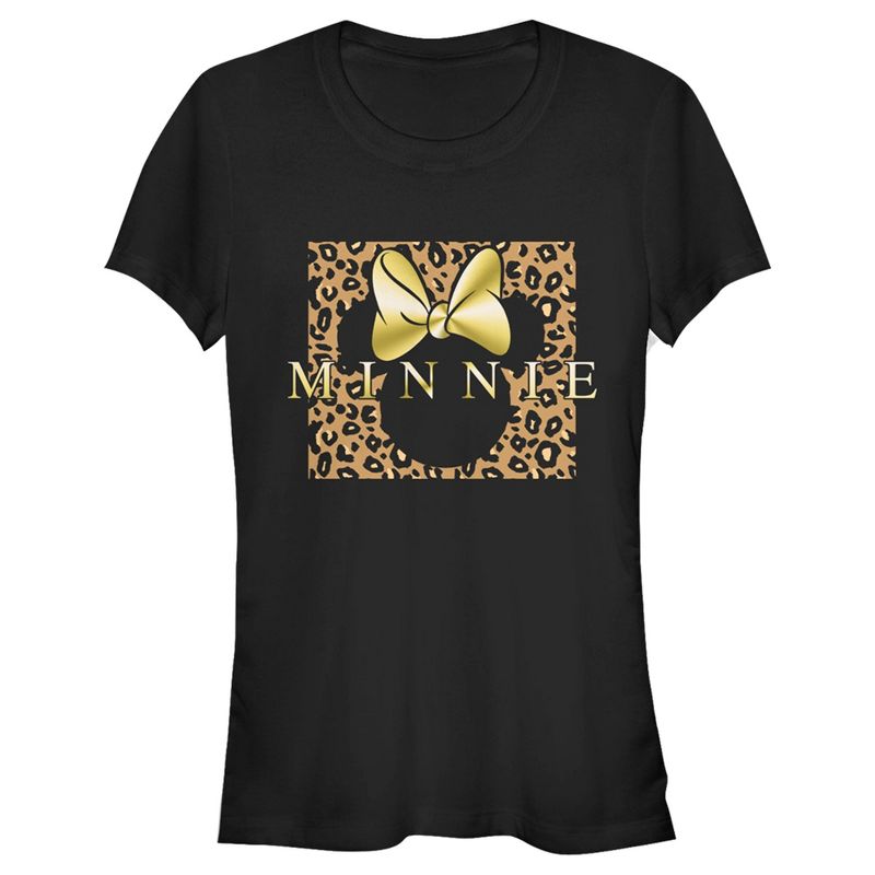 Juniors Womens Mickey & Friends Leopard Square Minnie T-Shirt, 1 of 5