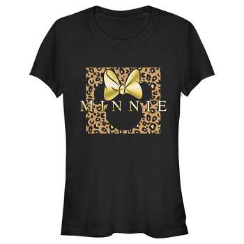 Juniors Womens Mickey & Friends Leopard Square Minnie T-Shirt