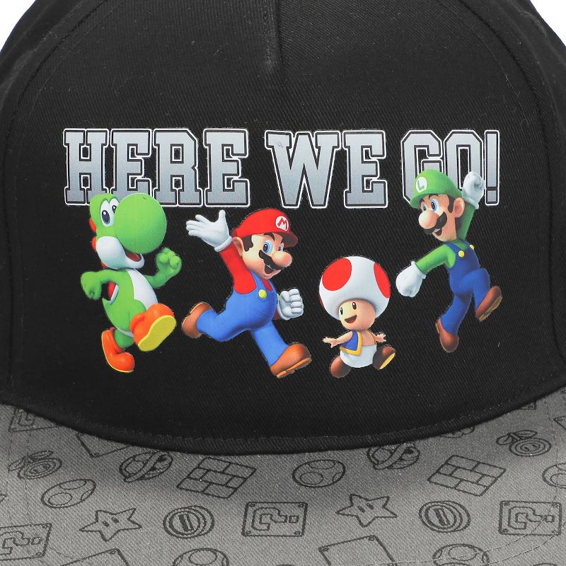 Super Mario Bros Here We Go Boy's Black Snapback Hat, 3 of 7