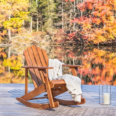 Light Brown Acacia Wood Adirondack Rocking Chair