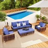 Outdoor Patio Sofa Set, 7 Pcs Sofa Set with Multifunctional Footstool, Rattan Sofa with Wooden Armrests and Removable PE Cushions-Coolbibila - 2 of 4