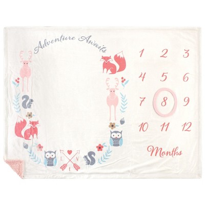 Hudson Baby Infant Girl Plush Holiday and Milestone Blanket, Girl Adventure Awaits, One Size