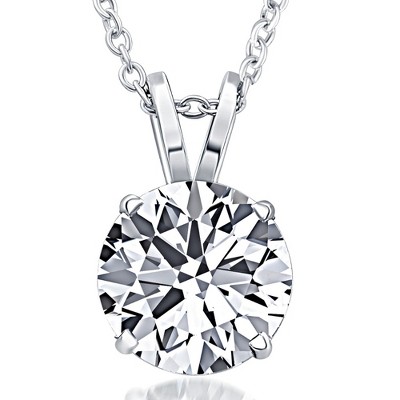 Pompeii3 2Ct Solitaire Round Diamond Necklace in 14k White Gold Lab Created Pendant