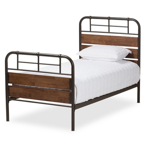 Twin Monoco Rustic Industrial Finished Metal Wood Platform Bed