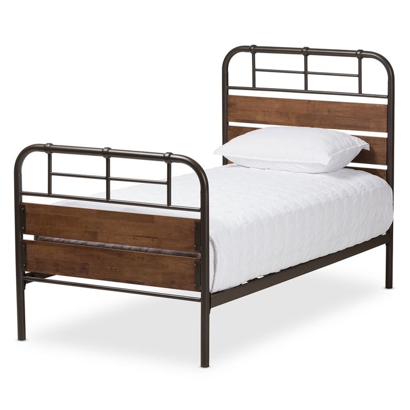 Twin Monoco Rustic Industrial Finished Metal Wood Platform Bed Brown - Baxton Studio, 1 of 10