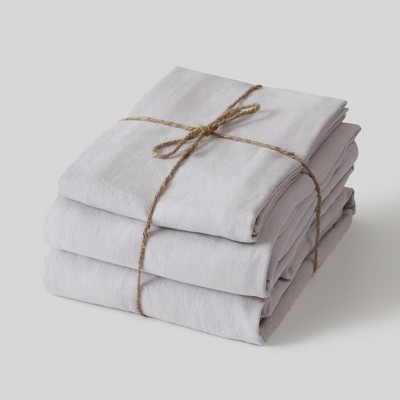 Fabdreams 100% Organic Linen 4-Piece Sheet Set- Stonewashed Finish