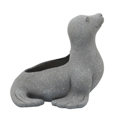 Sagebrook Home 16.5" Sea Lion Resin Planter Gray
