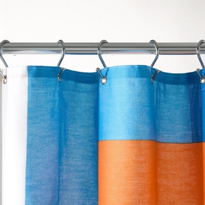 Lucy Mid-Century Squares Cotton Fabric Shower Curtain, White and Orange, 70"x72"