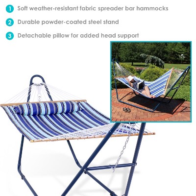 Catalina Beach Blue Quilted Hammock with Steel Stand