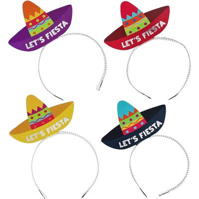 24-Pack Lets Fiesta Sombrero Headbands - Party Accessories for Mexican Theme Parties, Cinco De Mayo, 4 Designs