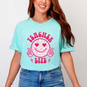 Simply Sage Market Teacher Life Leopard Smiley Face Garment Dyed Tee - 1 of 4