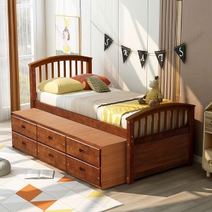 Okak Twin Platform Bed Frame with 6 Drawers Storage Bedroom Furniture Solid Wood Slats No Box Spring Needed Easy Assembly - 1 of 4