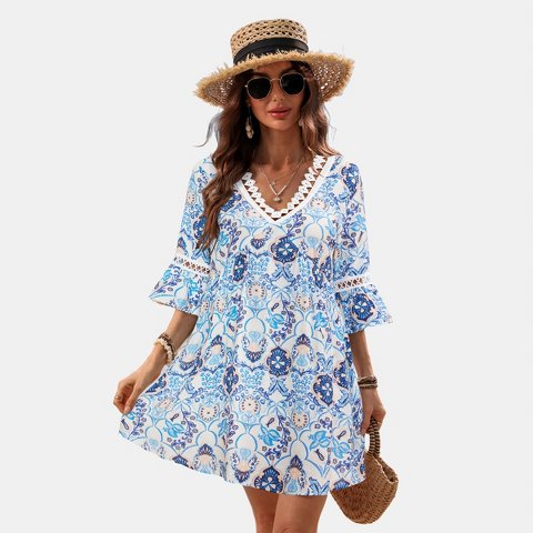 Женские платья Cupshe Women's Blue Ornate Mini Dress-S-Blue