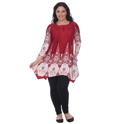 Women's Plus Size 3/4 Sleeve Printed Dulce Tunic Top - White Mark