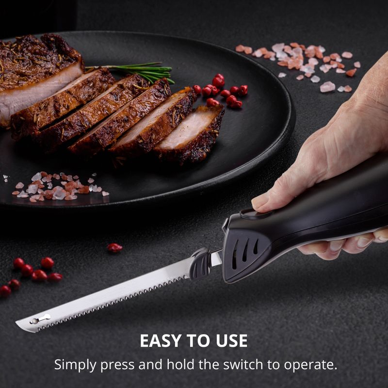 ELITRA HOME Professional Grade Easy Slice Electric Kitchen Knife, Includes Stainless Steel Serrated Blade, Carving Fork, and Storage Case, 5 of 9
