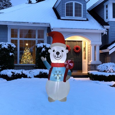 8.25' Pre-lit Inflatable Polar Bear with Santa Hat and Scarf