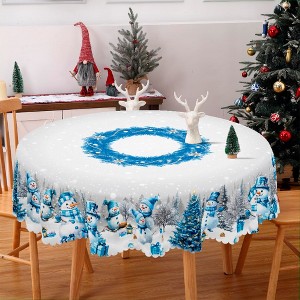 Christmas Tablecloth, Blue Snowman Snowflake Tablecloth, Washable Tablecloth for Winter Christmas Party Home Kitchen Decoration - 1 of 4