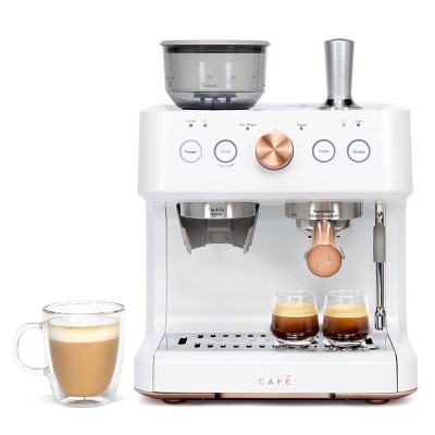 CAFE Bellissimo Semi-Automatic Espresso Machine + Frother Matte White: GE Appliances, Grinder, 2.5L Capacity, Self-Cleaning