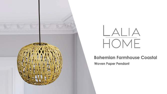 1-Light 11.38" Bohemian Farmhouse Coastal Woven Paper Shade Pendant - Lalia Home, 2 of 13, play video