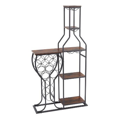 Vynxaria 11-Bottle Wine Racks, 5-Tier Freestanding Rack with Glass Holder and Storage Shelves