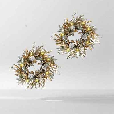 Luupatchy 20in Frosted Pine Christmas Wreath with Gold Ornaments and Pinecones for Indoor Decor