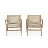 GDFStudio Inez Outdoor Wicker Club and Acacia Wood Chairs (Set of 2), Light Brown and Light Multibrown - 2 of 4