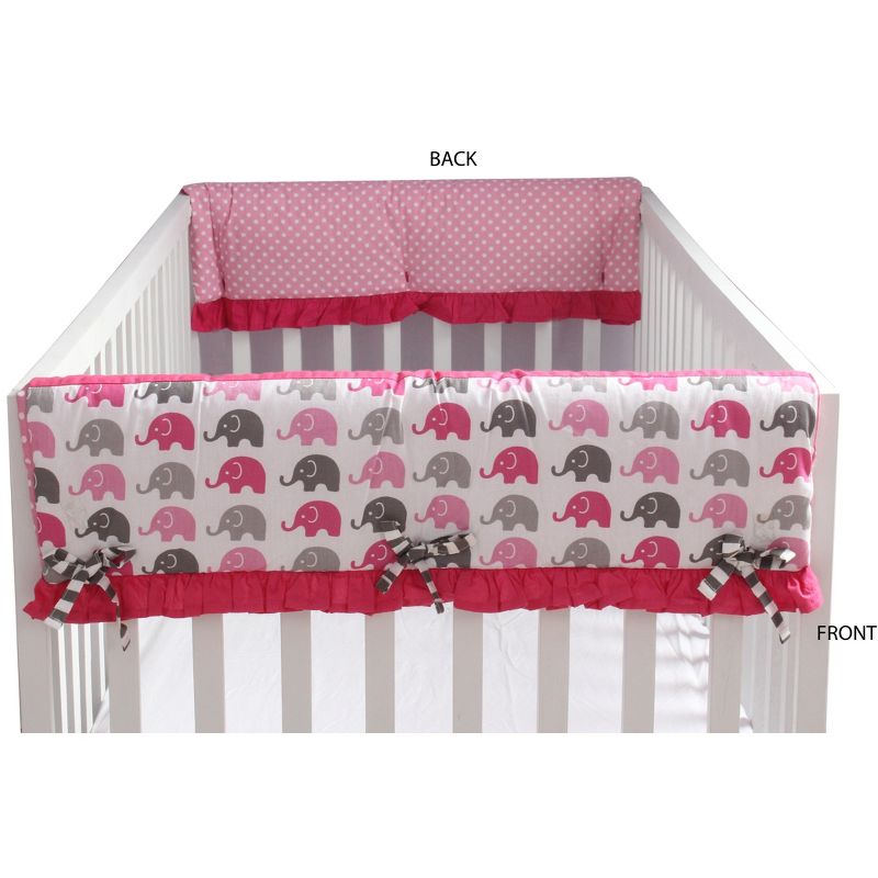 Bacati - Elephants Crib Rail Guard Covers Pink/Gray set of 2 Small Side, 3 of 7