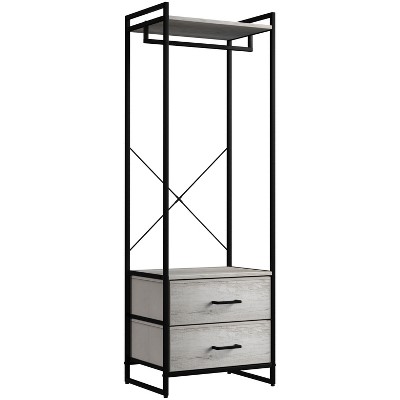 Sorbus Clothing Rack with 2 Drawers -Wood Top, Steel Frame, and fabric Drawers Storage Organizer for Hanging Shirts, Dresses, and more (Rustic Beige)