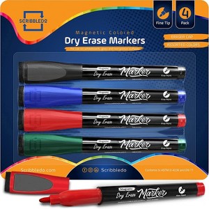 SCRIBBLEDO Magnetic Dry Erase Markers Fine Tip 4 Pack Assorted Classic Colors with Eraser Caps - 1 of 4