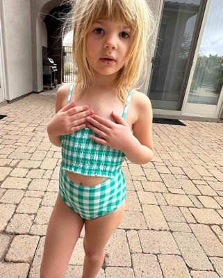 Girls' Gingham Check One Piece Swimsuit - Cat & Jack™ Green Xs : Target