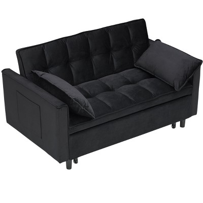 NicBex 55" Convertible Velvet Double Lounge Sofa with 2 Side Pockets, Reclining Backrest, Toss Pillows Futon Loveseat for Living Room