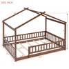 Lyngins Modern Wood House Twin Size Bed Frame, Toddler Bed with Roof & Fence, Floor Bed/Kid's Bed —7 Bed Slats, Semi-Enclosed Play/Sleep Space - 3 of 4
