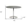 HomeRoots 42" Clear and Silver Glass and Metal Pedestal Base Round Top Dining Table - 3 of 4