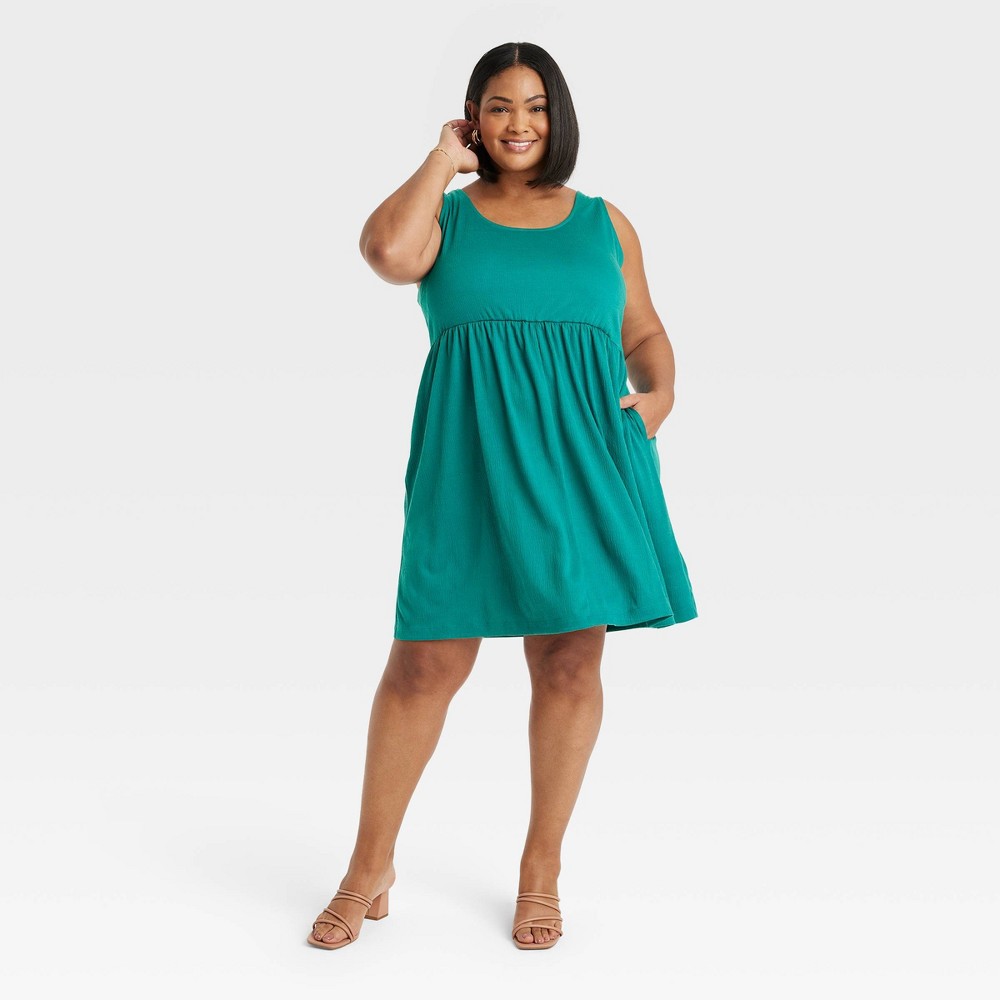 Women's Babydoll Empire Waist Dress - Ava & Viv™ Teal Green 1X