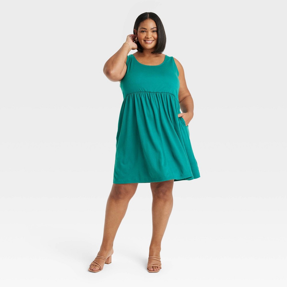 Women's Babydoll Empire Waist Dress - Ava & Viv™ Teal Green 2X