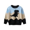 MyKids-USA Baby Boy Kids Dinosaur Pattern Crew Neck Long Sleeves Color Patchwork Knitwear Pullover - 2 of 3