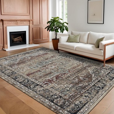 Washable Area Rugs, Floral Vintage Distressed Print Pattern Medallion Carpet, Rugs for Living Room Bedroom