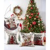 Christmas Throw Pillow Covers 18x18 Set of 4,Linen Pillow Cases Red White Plaid Snowman Christmas Tree - 4 of 4