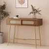 40" Mid Century Modern Console Table with Rattan Sliding Doors, Gold Metal Legs and Storage for Living Room or Hallway-Baofuwish - 2 of 4