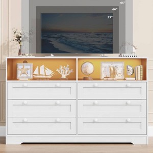 Zstar Modern Wide 6 Drawers Dressers with Power Outlet and Led Lights for Living Room, Hallway - 1 of 4