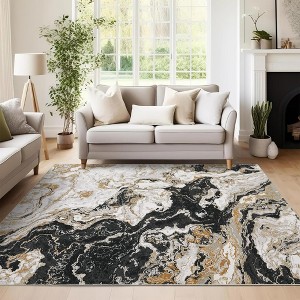 EcoSummer Washable Rugs 96"x120" Abstract Area Rug, Low Pile Marble Pattern Soft Accent Carpet, Non-Slip Foldable Floor Mats for Home Office, Black - 1 of 4