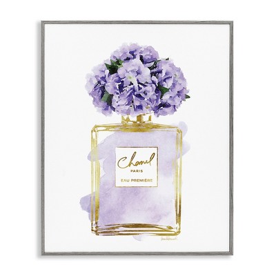 Stupell Industries Delicate Purple Hydrangea Designer Glam Perfume Bottle Black Framed Giclee Art