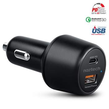 Naztech SpeedMax65 65W USB-C PD + USB Laptop Car Charger with Quick Charge 3.0 | Black