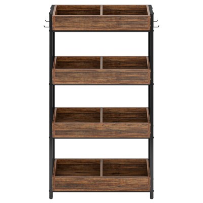 SEVOBAL Bakers Racks Retail Display Stand Multiple Shelves Hooks Vertical Storage Sturdy Frame for Living Space, Brown Black, 29.13"*12.2"*55.12"