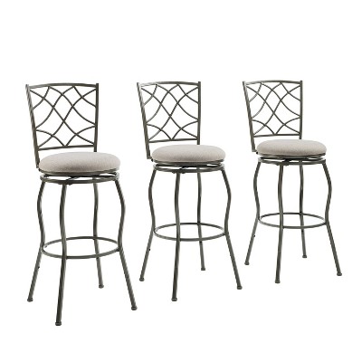 Linon Set Of 3 Karla Metal Diamond Backrest And Beige Padded 360 Degree ...